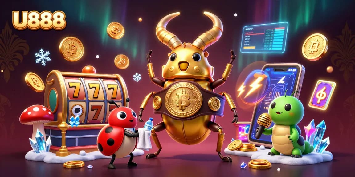 Win big on U888 by exploring thrilling slot games with a champion beetle and colorful characters.