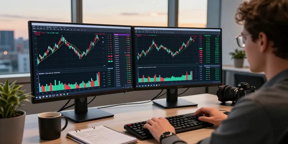 Трейдер изучает отзывы BitMEX на мониторе, анализируя графики криптовалют.