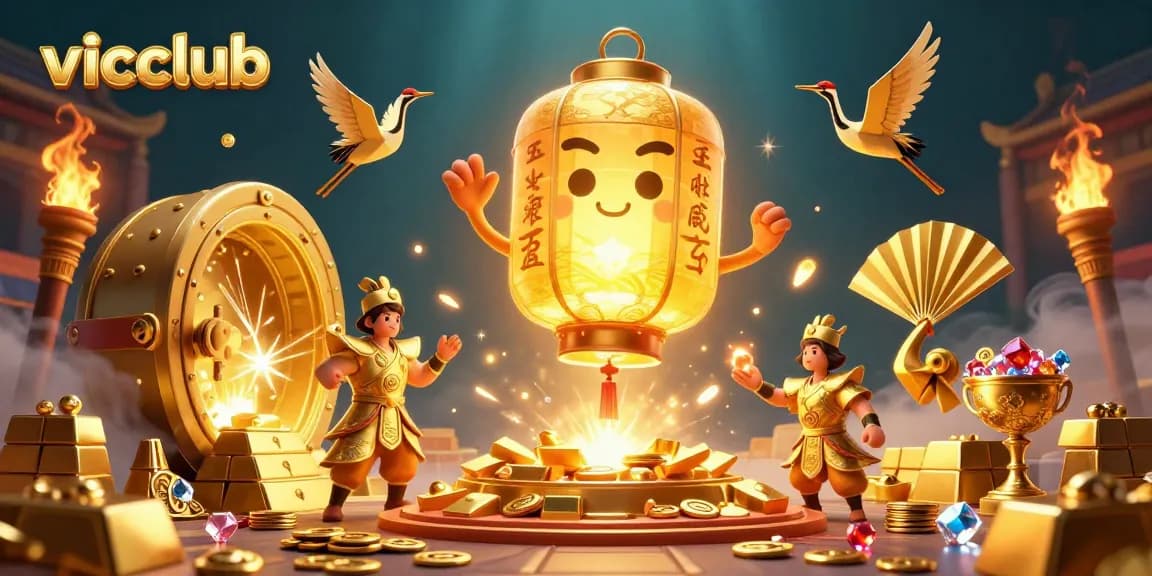 Experience the excitement of vicclub with dynamic golden treasures and illuminating spirits in a vibrant casino scene.