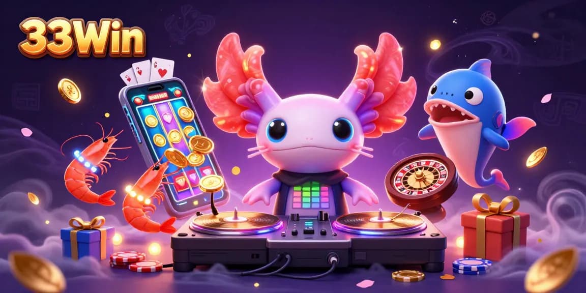 Play vibrant slot games with 33Win's captivating casino experience featuring underwater characters.