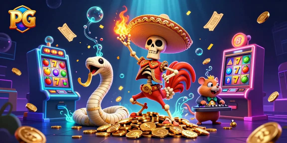 Experience thrilling wins at slots with pg-inspired characters celebrating on golden coins.
