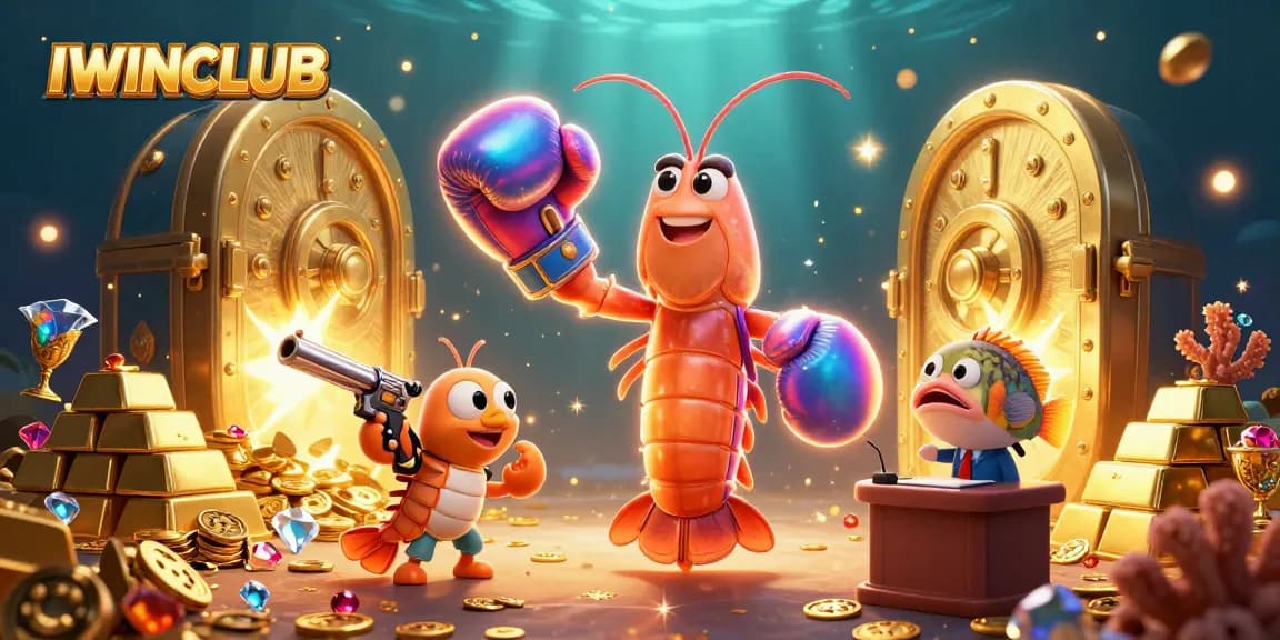 IWINCLUB offers thrilling gaming adventures with a vibrant underwater scene featuring characters and treasures.