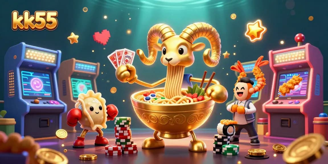 Experience thrilling gameplay at kk55 with a dynamic 3D casino illustration featuring colorful characters and gaming elements.