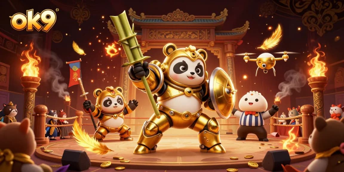 Experience thrilling gameplay at ok9 with a vibrant 3D illustration showcasing competitive gambling excitement.