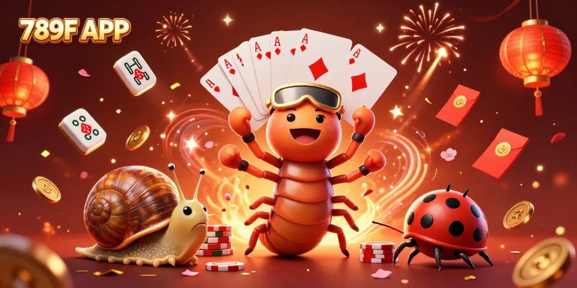 Engage with the 789F APP in a vibrant casino scene filled with exciting games and characters.