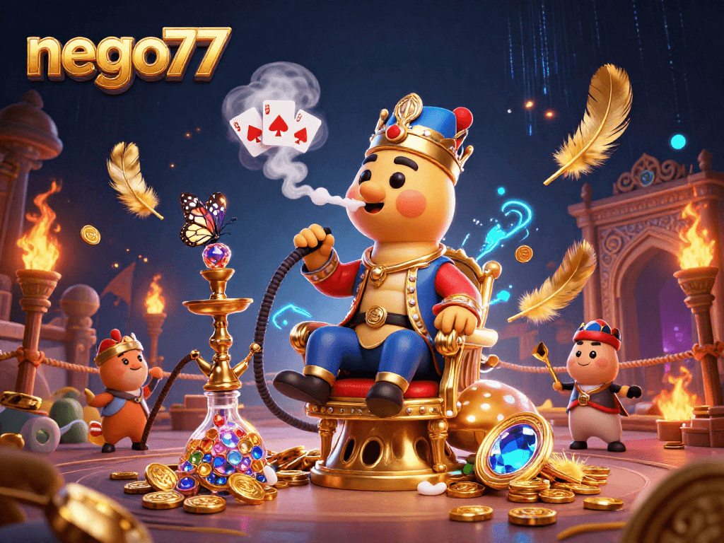 Experience thrilling gameplay at nego77 with colorful poker symbols and vibrant casino elements.