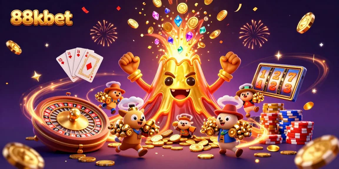 Experience thrilling gaming at 88kbet with a dynamic illustration of fortune and excitement.