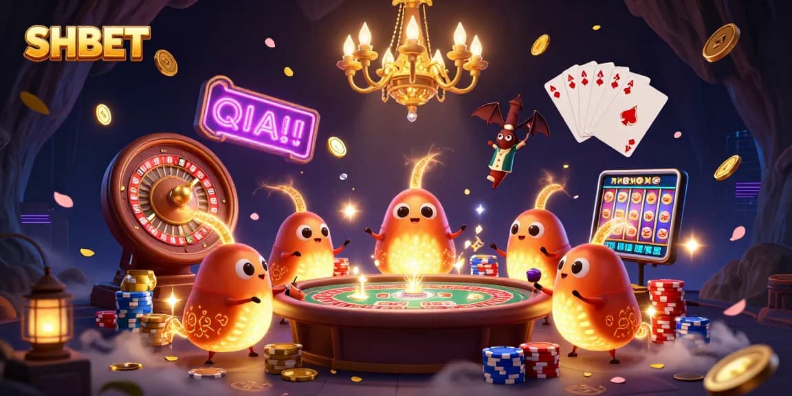 Engage with thrilling SHBET casino action featuring glowing worms, spinning reels, and vibrant card games.