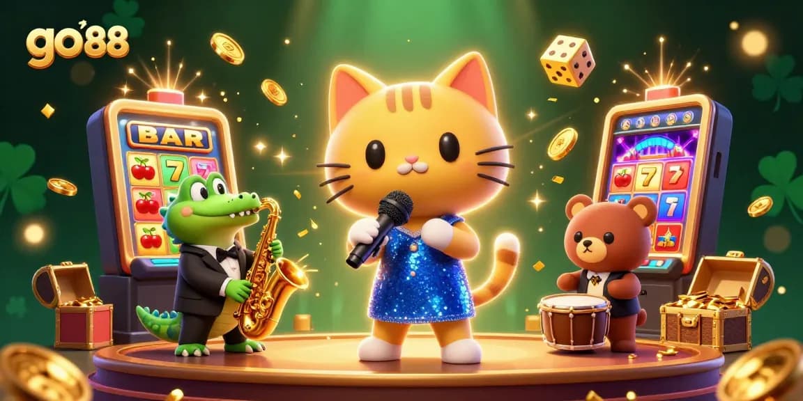Experience the excitement with go 88 as a jazz-singer cat and friends celebrate a jackpot in a casino.