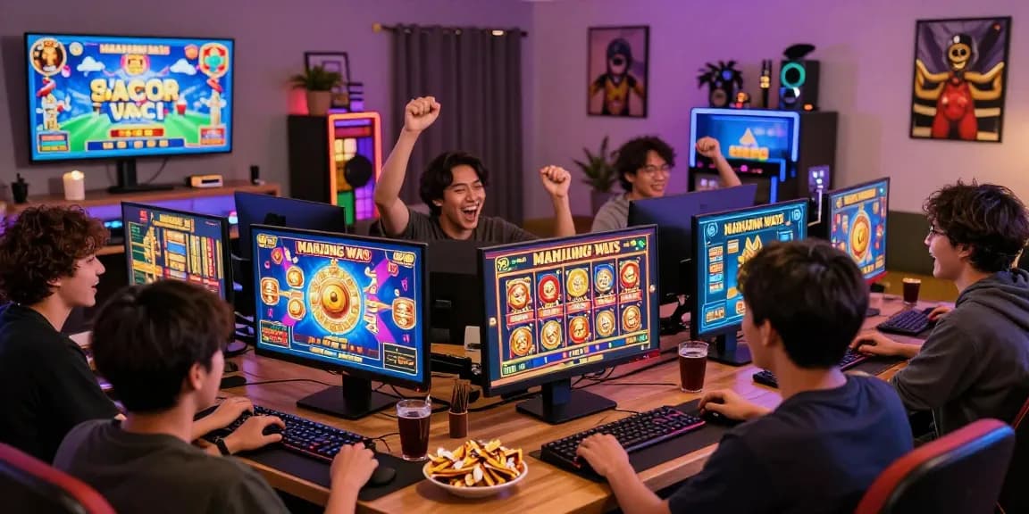Exciting online gaming scene showcasing Slot Gacor Malam Ini with players celebrating wins and vibrant game graphics.