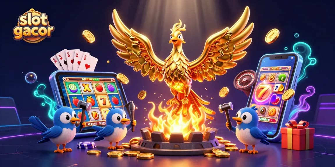 Experience slot gacor excitement with golden phoenix and dynamic casino elements in vibrant 3D.