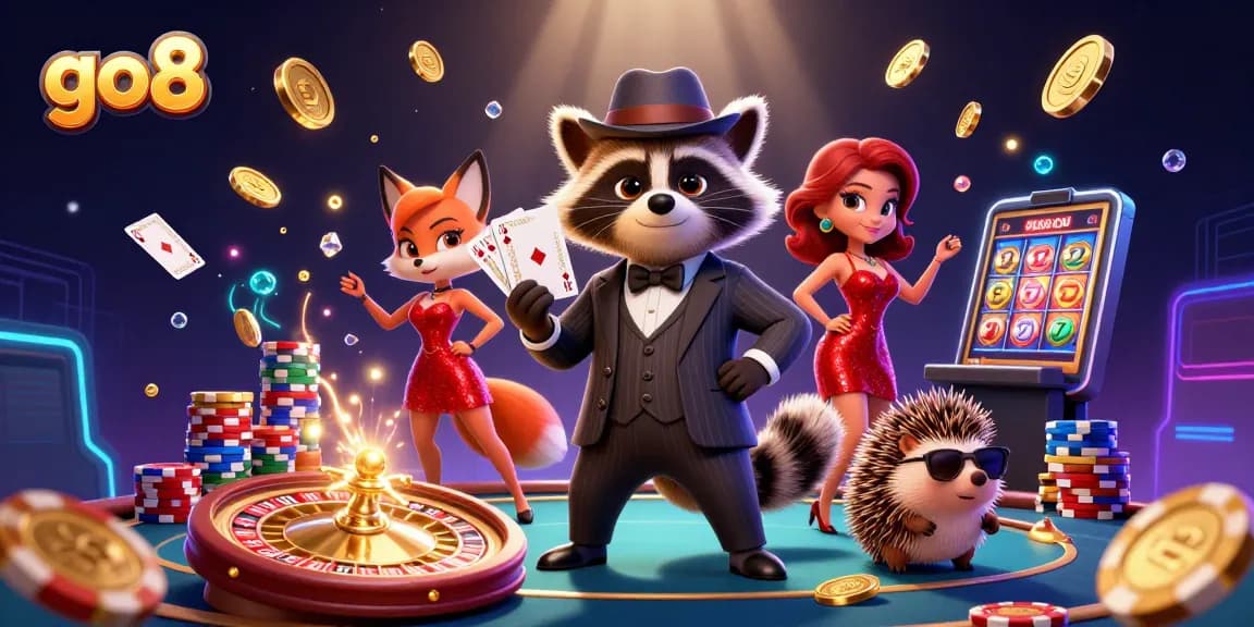 Experience the excitement of go8 through dazzling casino games featuring a charming raccoon and friends.