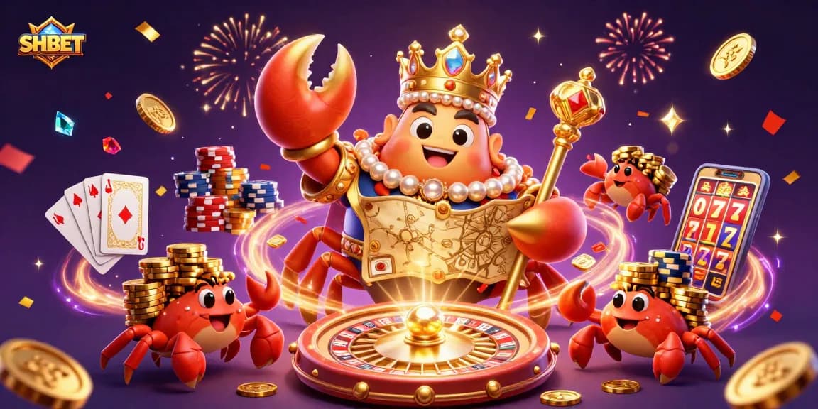Join the excitement at SHBET as the golden crab emperor leads a treasure-filled casino adventure.