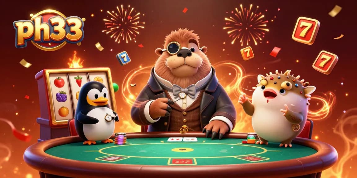 Experience vibrant gaming action at ph33 with underwater poker featuring a walrus, penguin dealer, and a bluffing pufferfish.