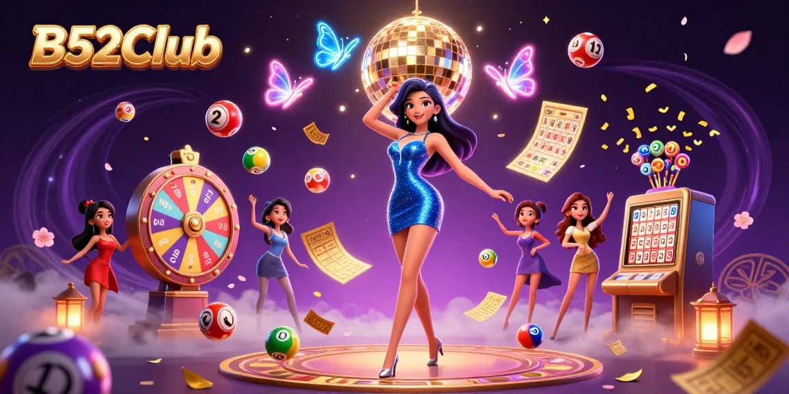 B52Club offers exhilarating gaming with vibrant colors, lottery balls, and dynamic visuals in a lively casino atmosphere.