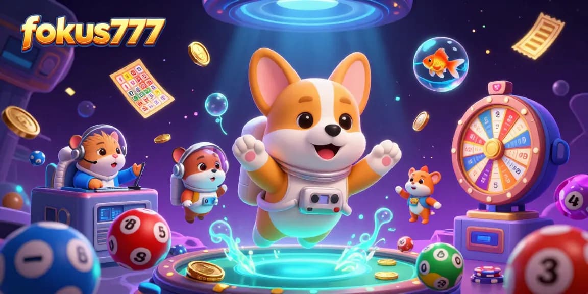 Experience excitement with fokus777 as the astronaut corgi floats through a vibrant casino of games.