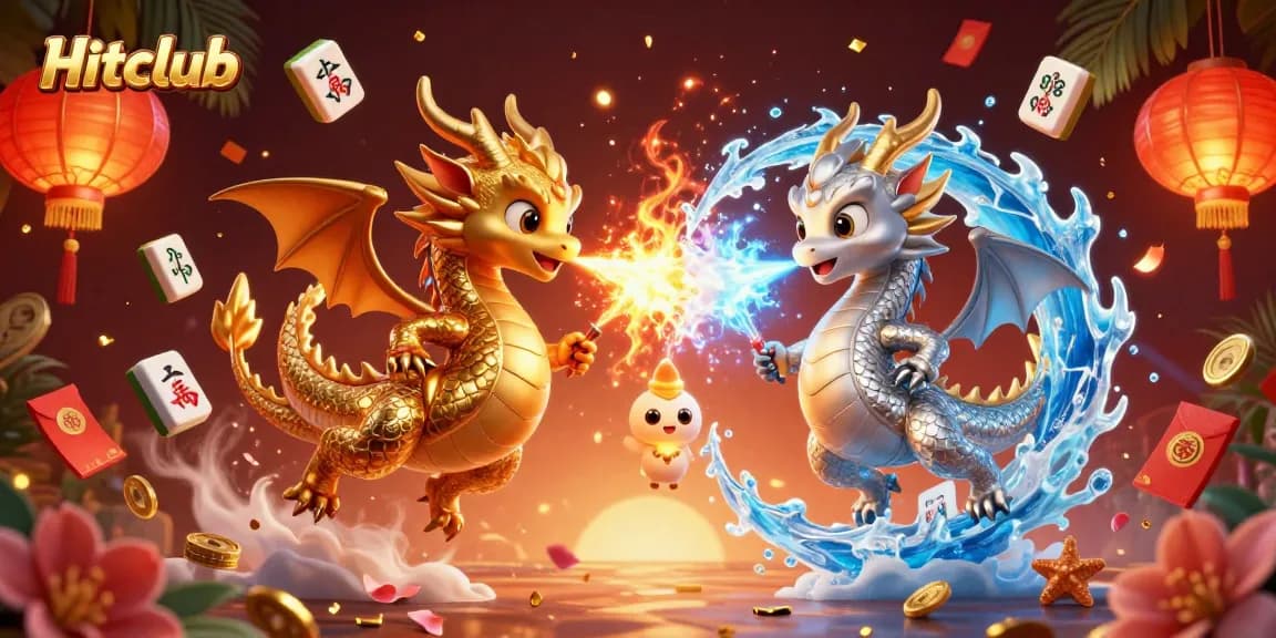 Experience thrilling gaming action at Hitclub with dynamic dragons and festive casino elements.