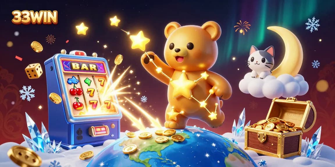 Spin the reels and win big with 33WIN's vibrant slot machine and dynamic characters!
