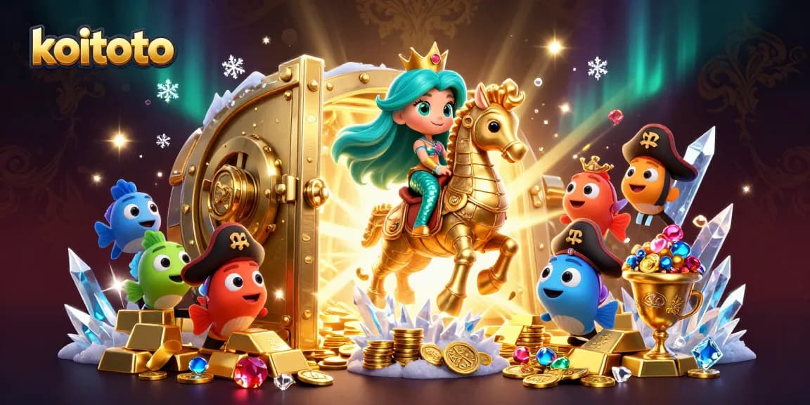 Koitoto enhances your gaming experience with a vibrant 3D illustration of mermaid adventures in underwater treasure!