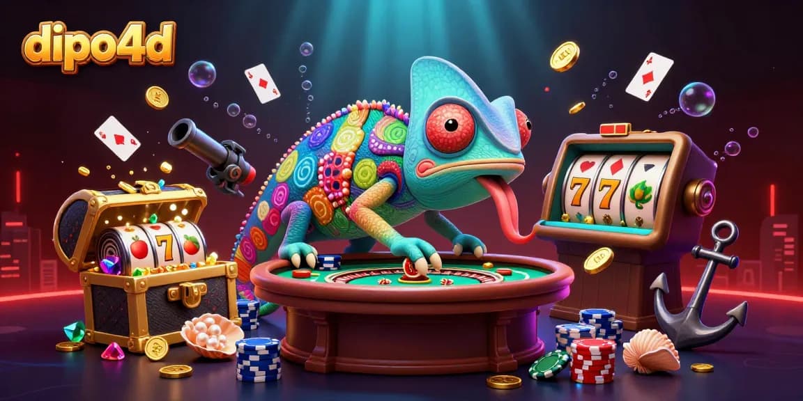 Gambarkan dipo4d saat menembakkan koin emas dari chameleon kasino di bawah laut, penuh warna.