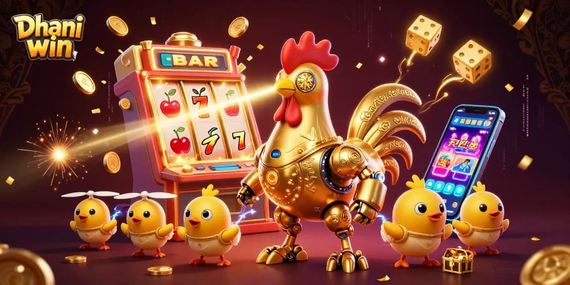 Dhani win offers engaging casino excitement with a golden rooster robot and dynamic gaming elements.