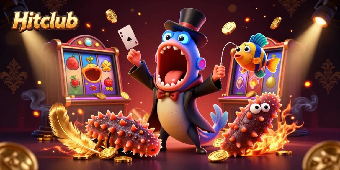 Hitclub's thrilling scene with a deep-sea gulper eel magician showcasing exciting card tricks in an underwater casino.