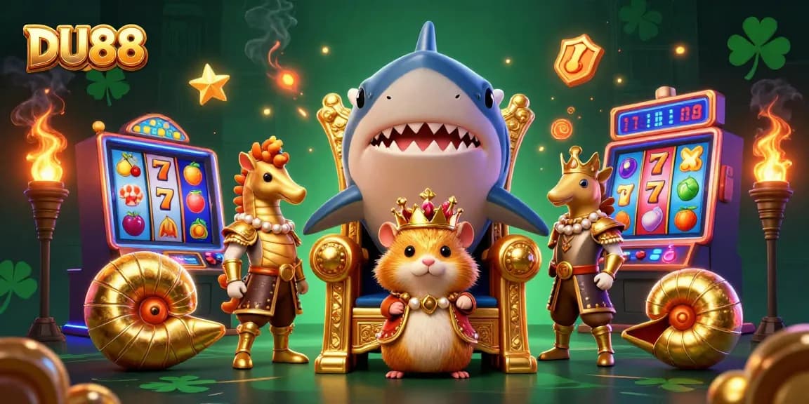 Experience thrill with DU88's vibrant slot scene featuring a golden hamster king surrounded by game elements.