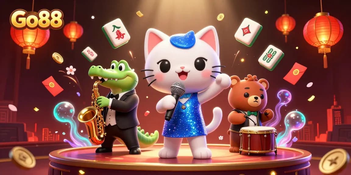 Experience exhilarating gaming at Go88 with vibrant characters and casino excitement.