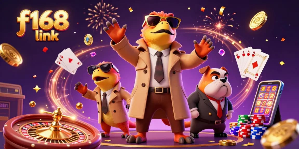 Experience the excitement at f168 link with playful raptors facing off against a bouncer in a vibrant casino.