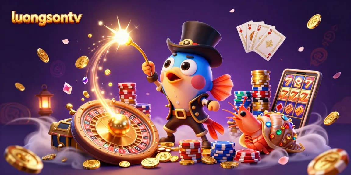 Experience thrilling gameplay with luongsontv as anglerfish attracts golden coins in a vibrant underwater scene.