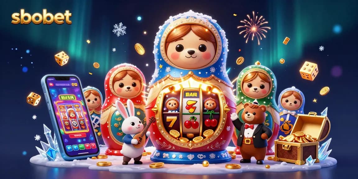 SboBet slot machine unleashing jackpot bursts amid cartoon bears and casino elements.