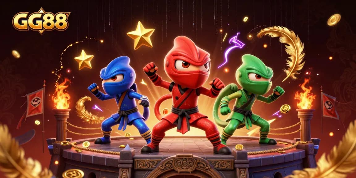 Experience excitement with GG88's ninja chameleons in a vibrant digital casino scene