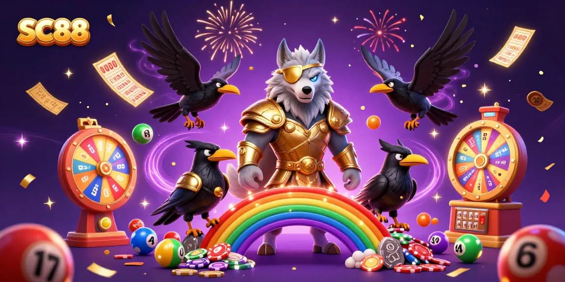 Engage with SC88 at the vibrant casino illustration featuring Odin and ravens