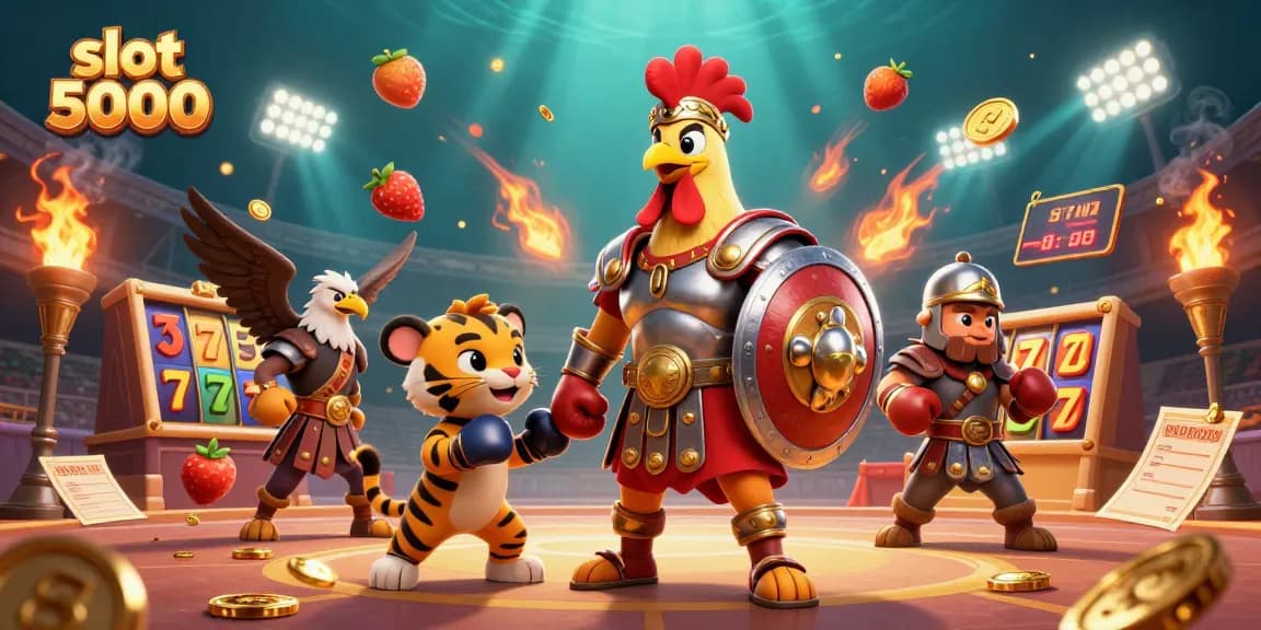 Experience exciting slot 5000 gameplay in this vibrant 3D gambling illustration filled with dynamic elements.