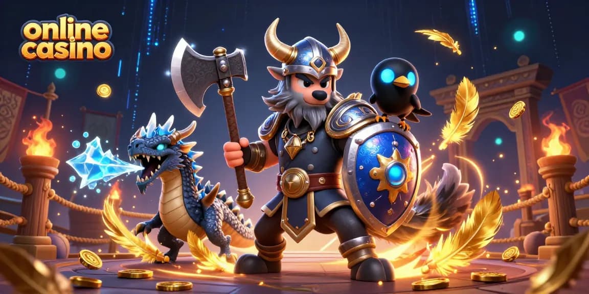 Experience thrilling action in an online casino with a Viking wolf warrior and dragon.