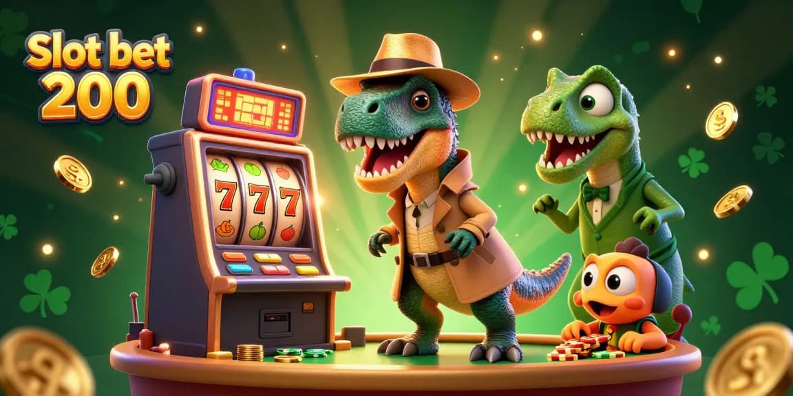 Experience the thrill of slot bet 200 with this vibrant 3D casino illustration featuring dynamic characters and elements.