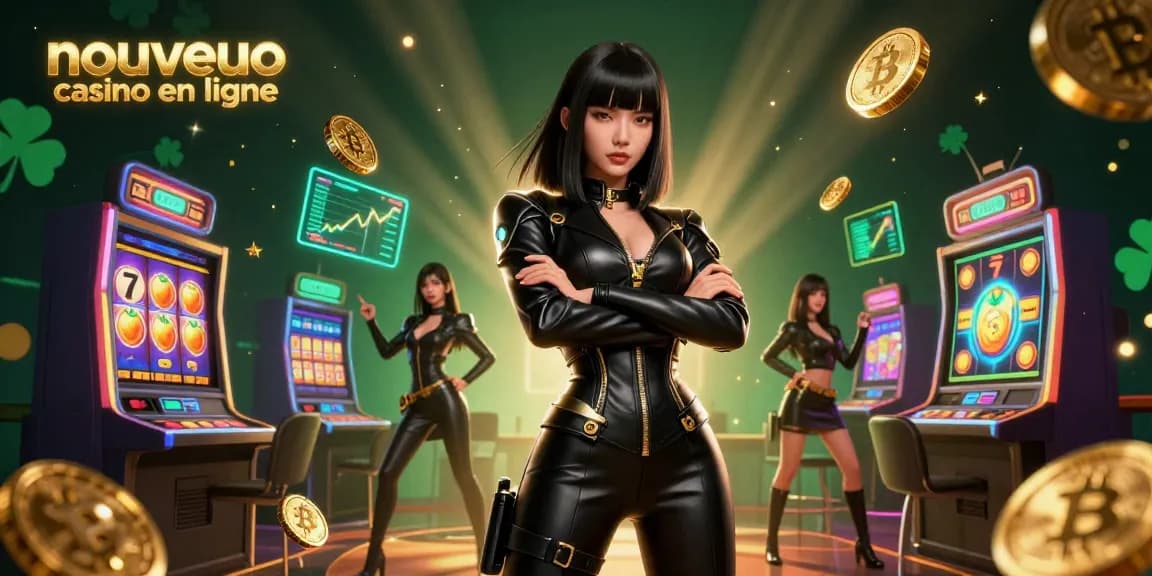 Découvrez l'excitation du nouveau casino en ligne avec des visuels époustouflants d'une femme asiatique puissante au milieu de symboles de jeu dynamiques.
