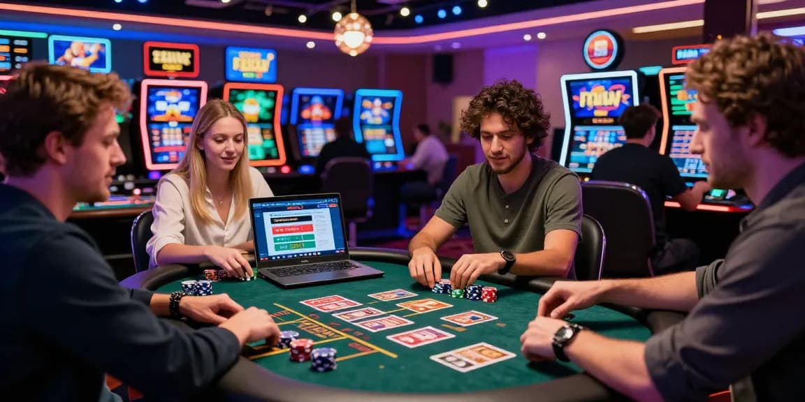 Exciting players enjoying classic games and credit card casinos options in a vibrant online casino setting.