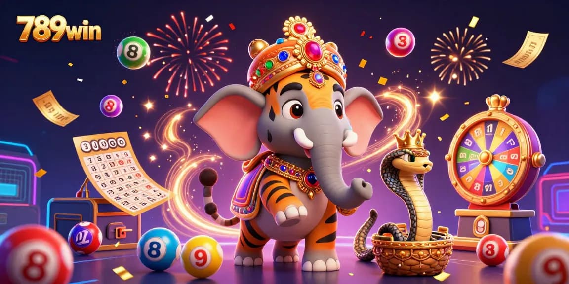 Experience vibrant excitement with 789win's dynamic lottery balls and casino elements in a colorful celebration.