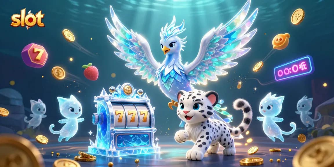 Spin vibrant slot symbols with an ice phoenix in a dazzling casino scene