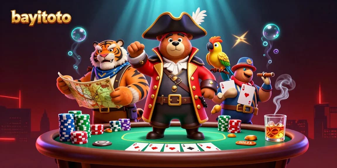 Engage in exciting gambling with bayitoto, featuring a dynamic casino scene with vibrant characters.