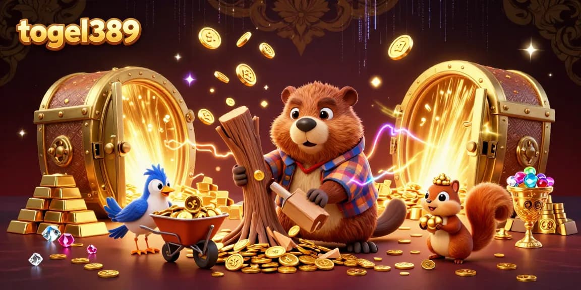 Experience winning strategies at togel389 with vibrant casino elements and animated characters.