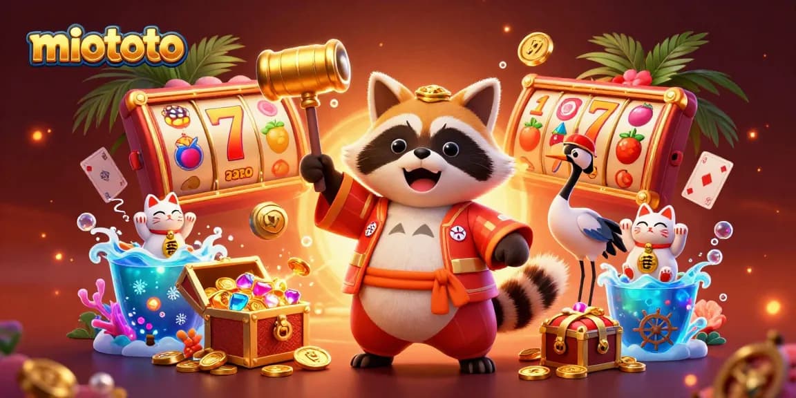 Experience the excitement of miototo slots with animated characters and vibrant casino elements.