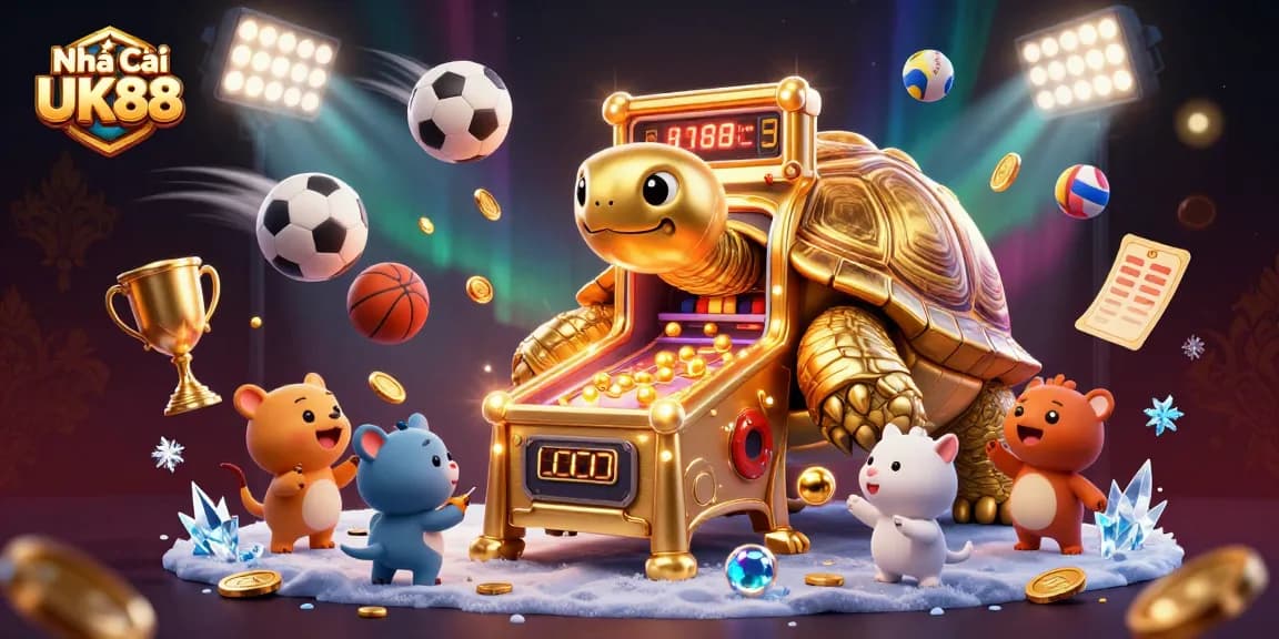 Experience exciting gameplay at Nhà Cái UK88 with a vibrant digital casino scene featuring animals and sports elements.