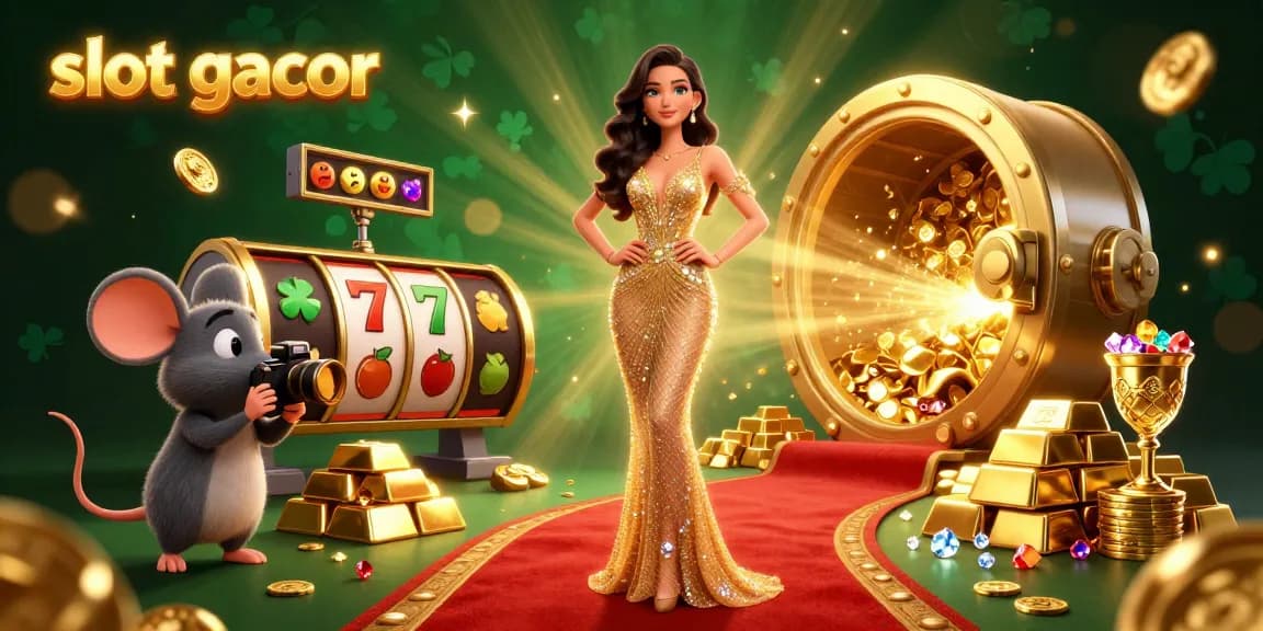 Engage with slot gacor as a dazzling slot scene showcases luxury elements and vibrant casino symbols.