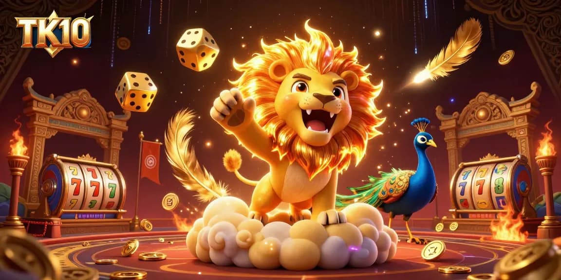 Engage with thrilling casino action at TK10 featuring vibrant game elements, slot reels, and dynamic graphics.