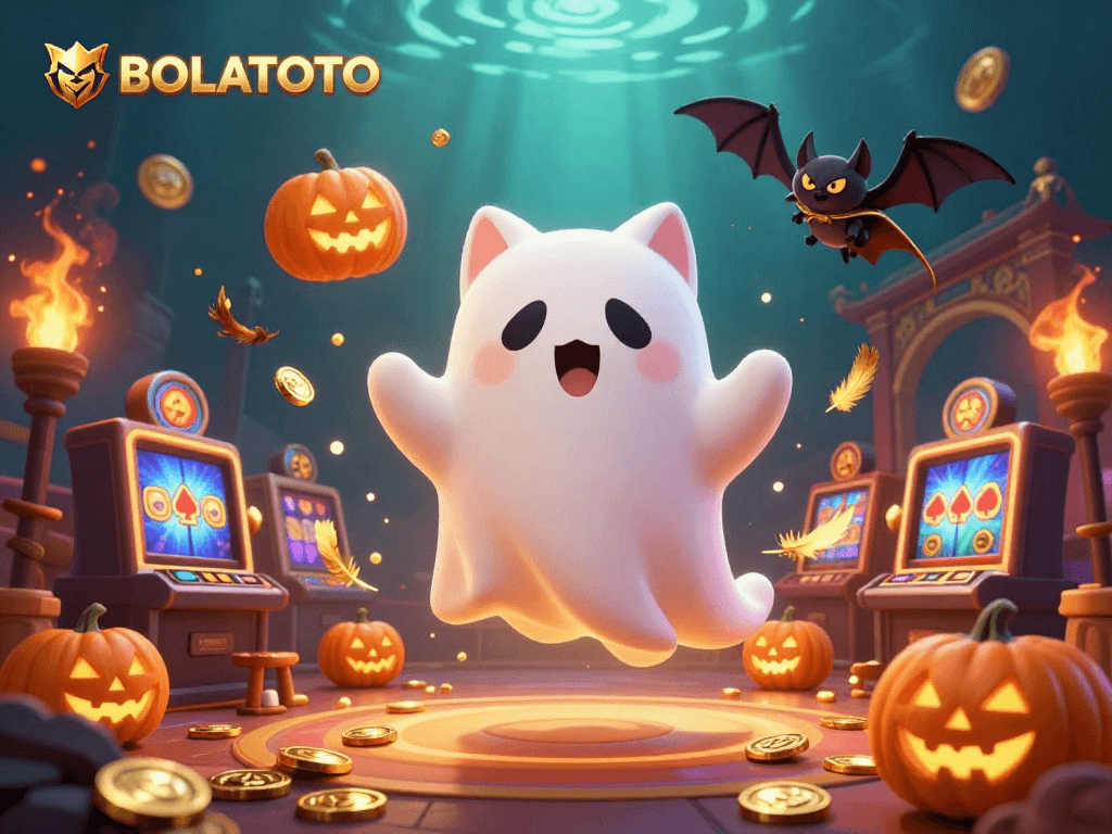 BOLATOTO's vibrant casino scene with ghost cat and vampire bat highlighting thrilling jackpot opportunities.