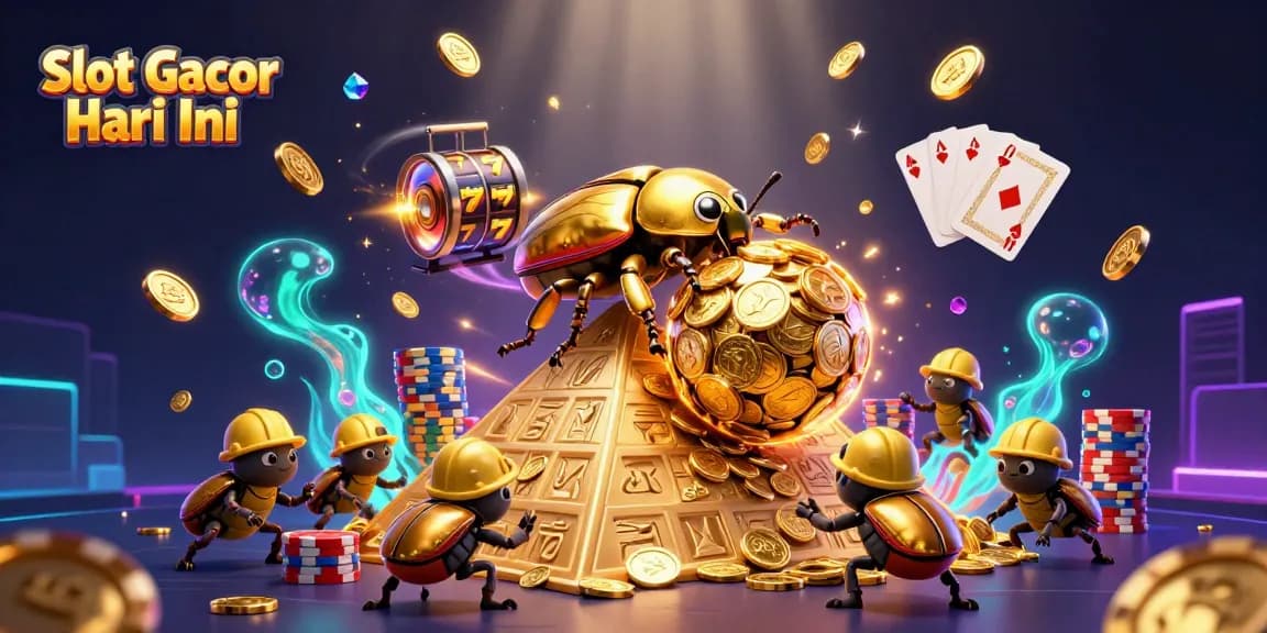 Spin the Slot Gacor Hari Ini reels with dynamic golden coins and vibrant casino elements.