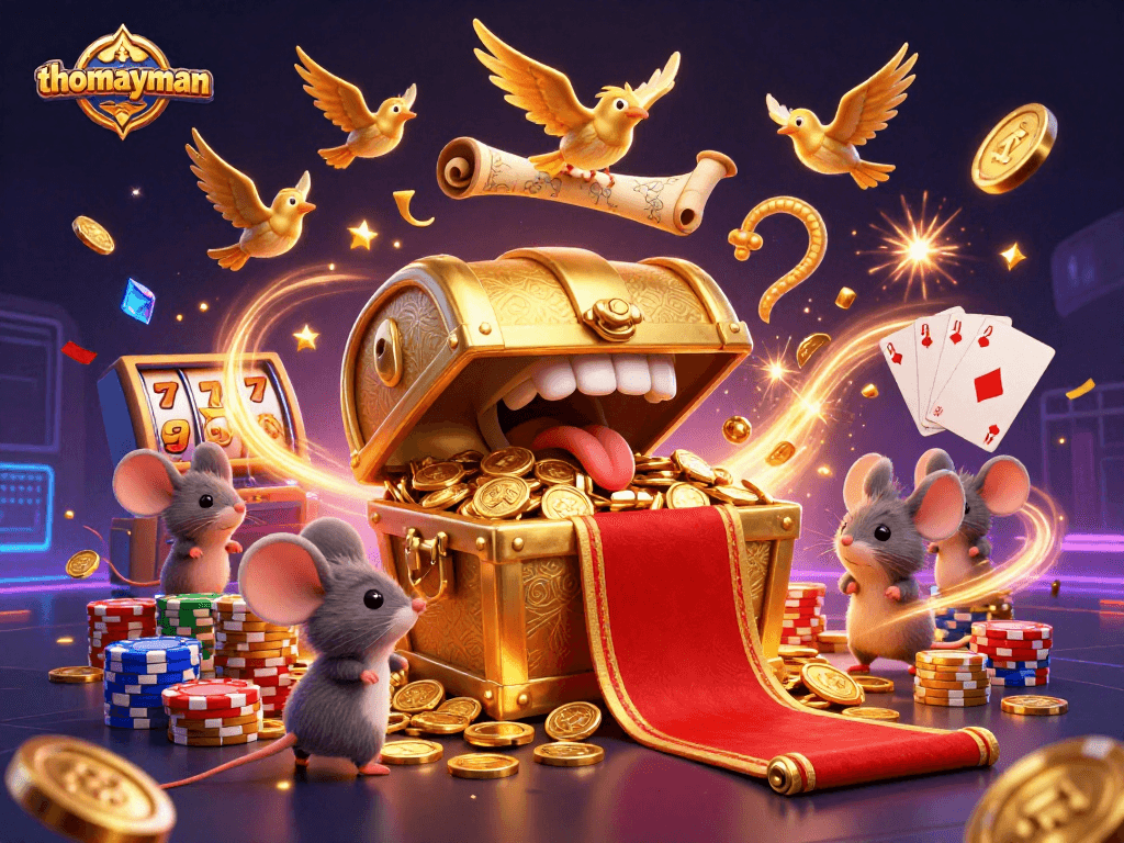 Experience the thrill of thomayman slots with a vibrant jackpot scene filled with treasures and golden coins.