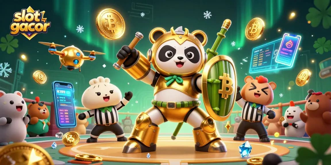 Slot gacor menghadirkan suasana pertarungan di arena dengan karakter menarik dan elemen kasino digital.